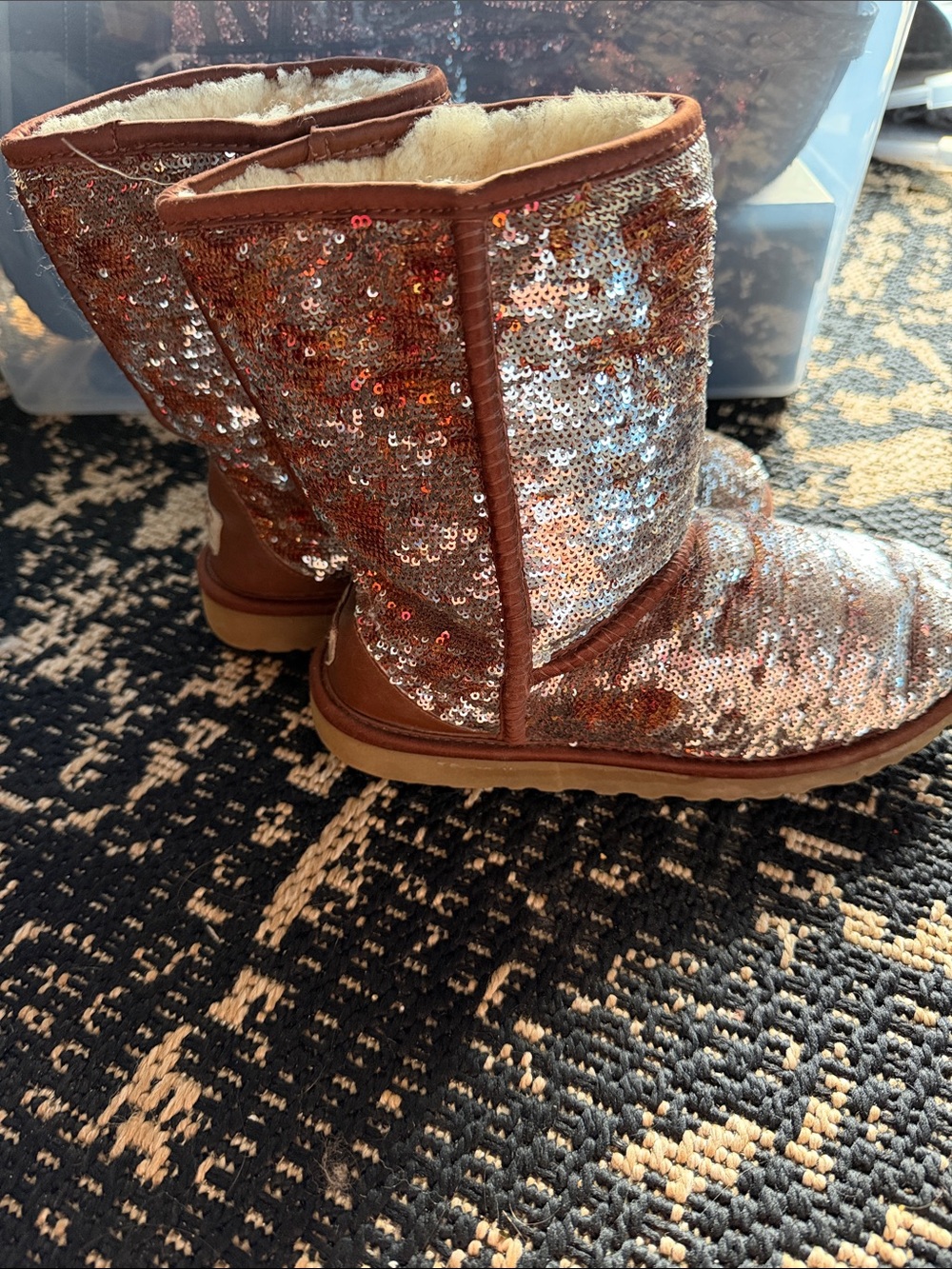 UGG Rose-Gold Sequin Classic Short Boots